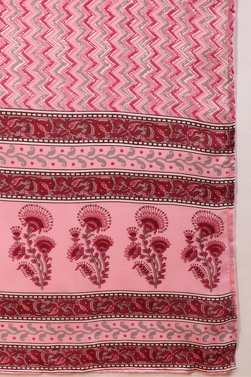 Pink Cotton Blend Floral Printed Straight Suit Set VKSKD2168