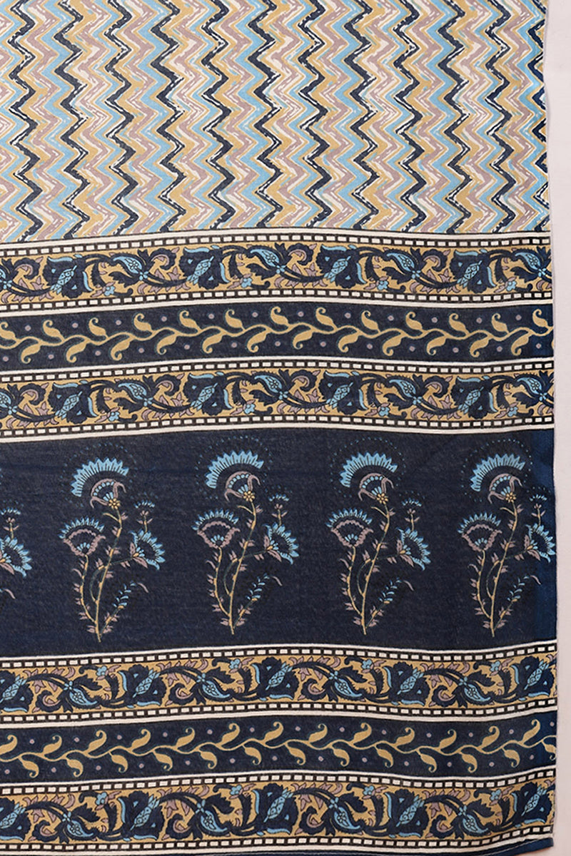 Blue Rayon Blend Floral Printed Straight Suit Set VKSKD2169