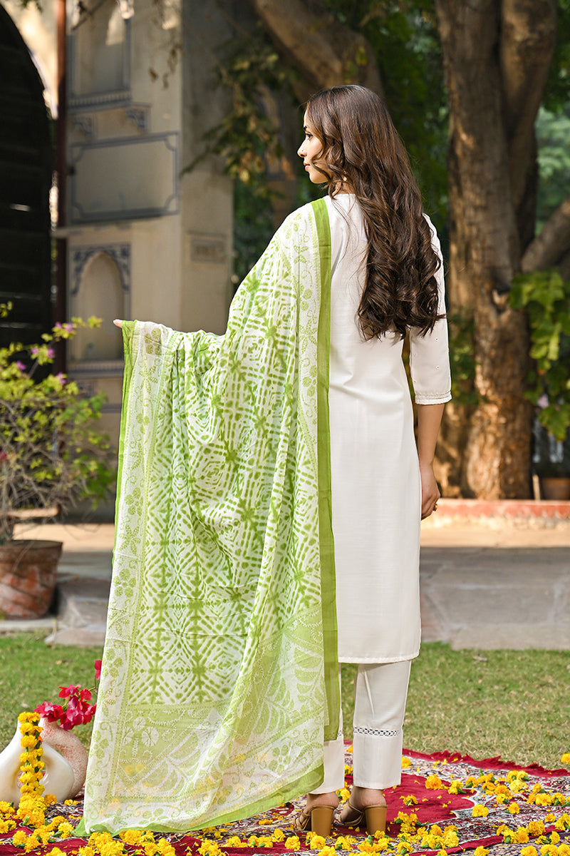 Green Rayon Blend Solid Embroidered Straight Suit Set VKSKD2215GRN