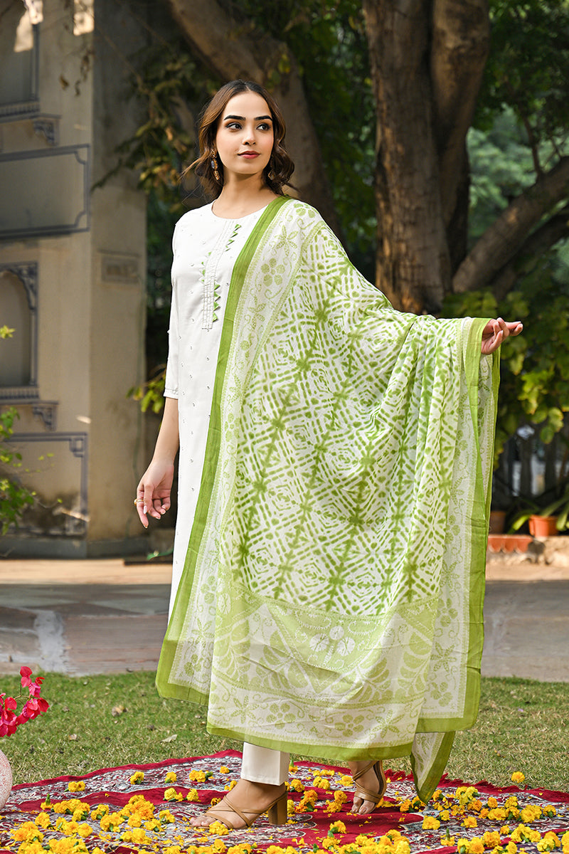 Green Rayon Blend Solid Embroidered Straight Suit Set VKSKD2215GRN