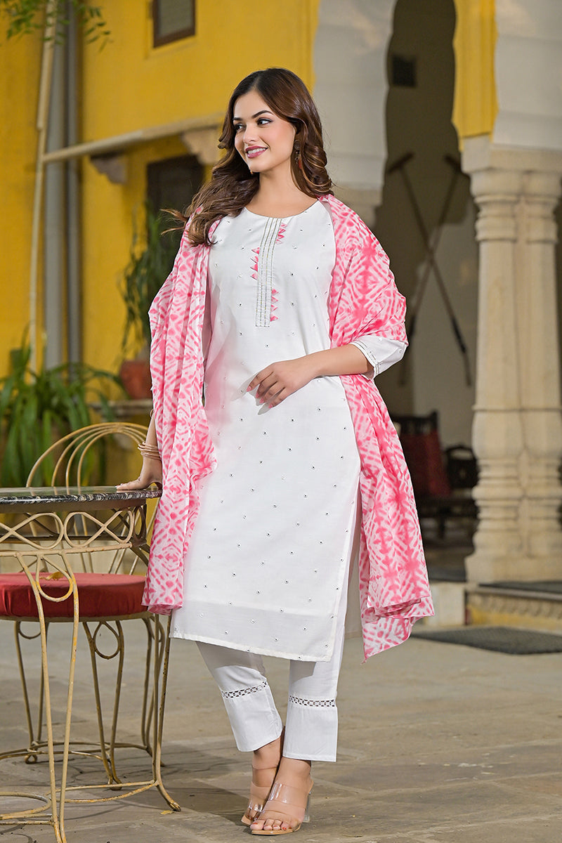 Pink Rayon Blend Solid Embroidered Straight Suit Set VKSKD2215PNK