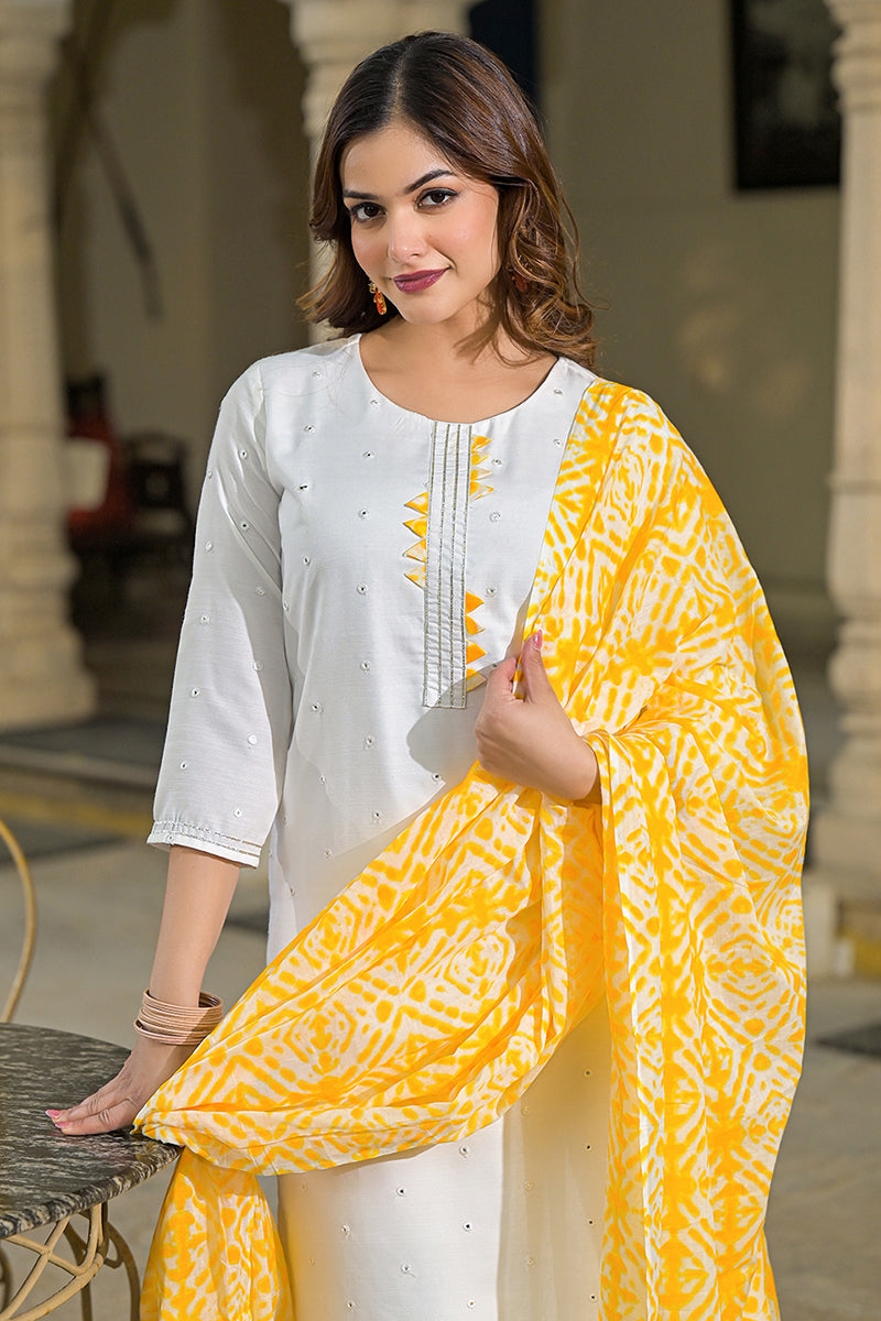 Yellow Rayon Blend Solid Embroidered Straight Suit Set VKSKD2215YLW