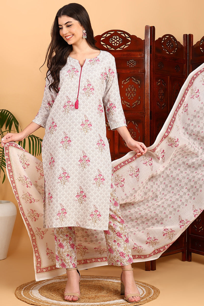 Pink Rayon Blend Floral Straight Printed Suit Set VKSKD2232