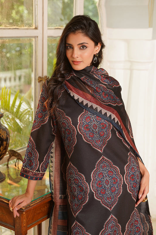 Black Rayon Blend Ethnic Motifs Printed Straight Kurta Trousers With Dupatta VKSKD2362