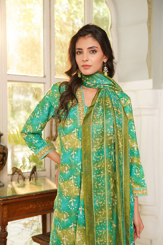 Green Rayon Blend Ethnic Motifs Printed Straight Kurta Palazzos With Dupatta VKSKD2371