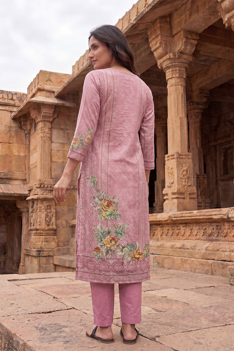 Pink Pure Cotton Ethnic Motifs Printed  Straight Kurta Sets VKSKD3203