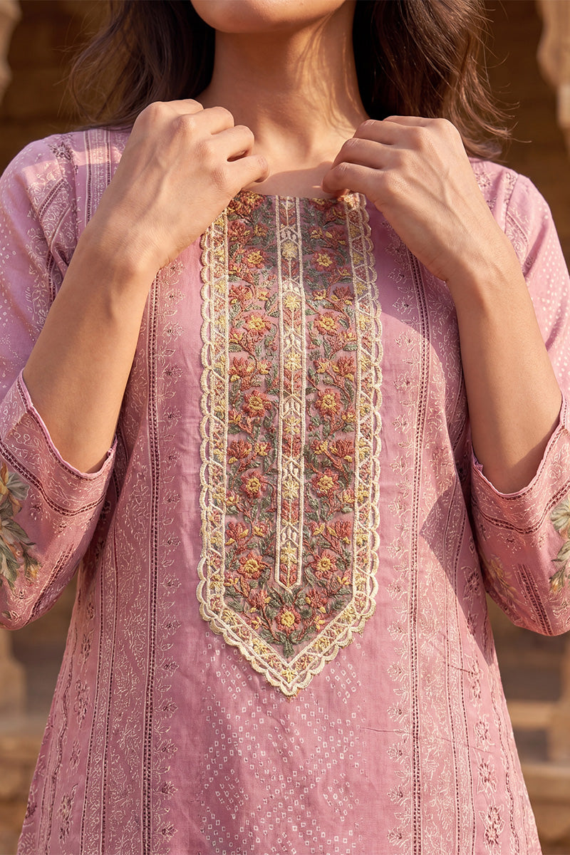 Pink Pure Cotton Ethnic Motifs Printed  Straight Kurta Sets VKSKD3203