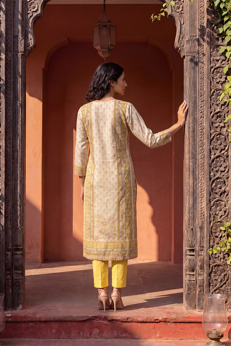 Yellow Pure Cotton Floral Printed  Straight Kurta Sets VKSKD3204