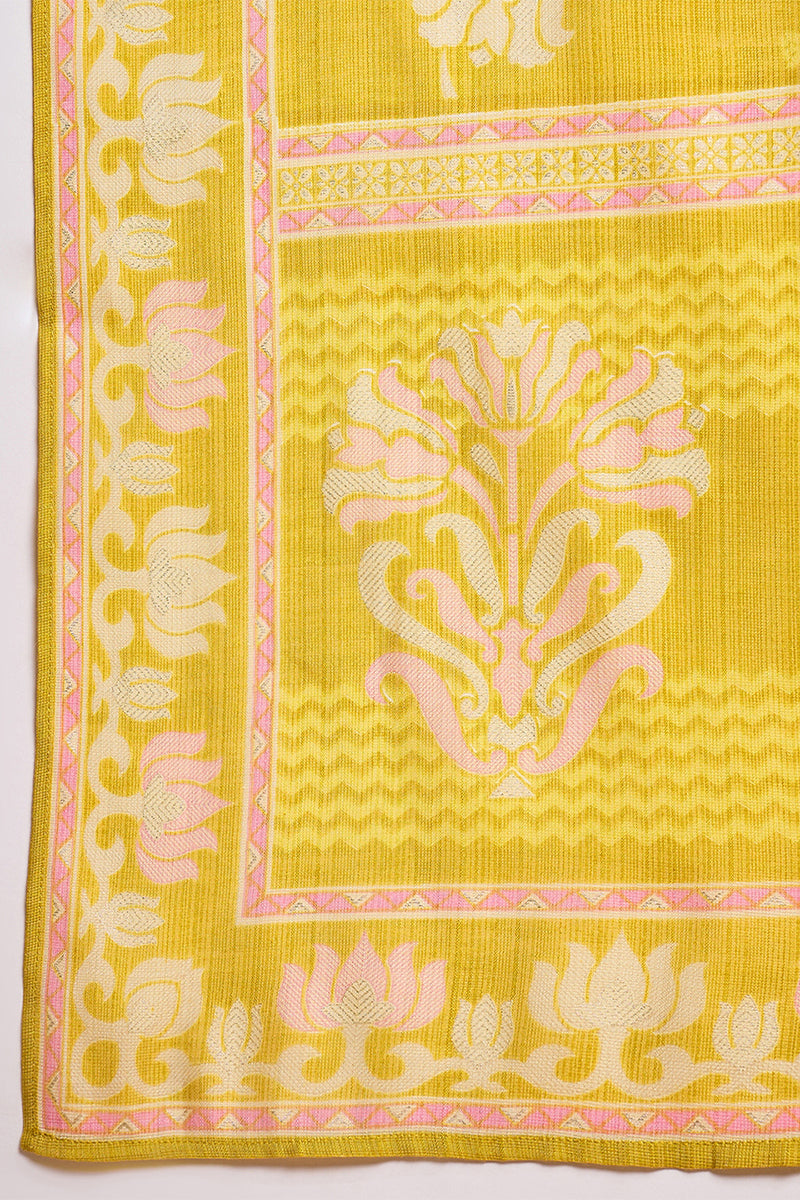 Yellow Poly Silk Floral Printed Straight Kurta Trouser With Dupatta VKSKD3209