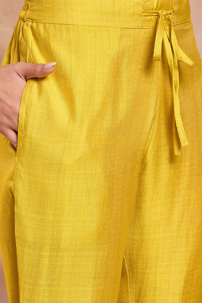 Yellow Poly Silk Floral Printed Straight Kurta Trouser With Dupatta VKSKD3209
