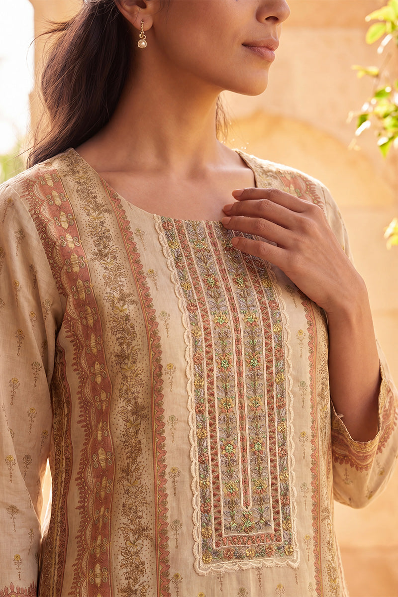 Peach Pure Cotton Ethnic Motifs Printed  Straight Kurta Sets VKSKD3216