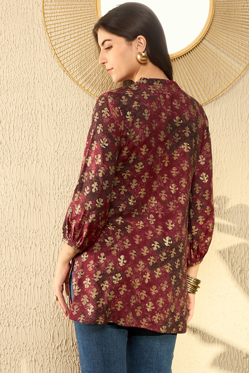 Maroon Cotton Blend Abstract Printed Regular Tunic VT1278MRN