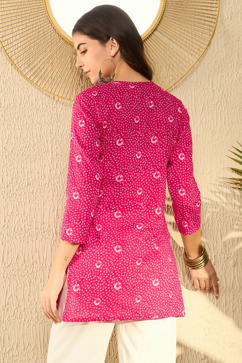 Pink Cotton Blend Bandhani Printed Regular Tunic VT1289