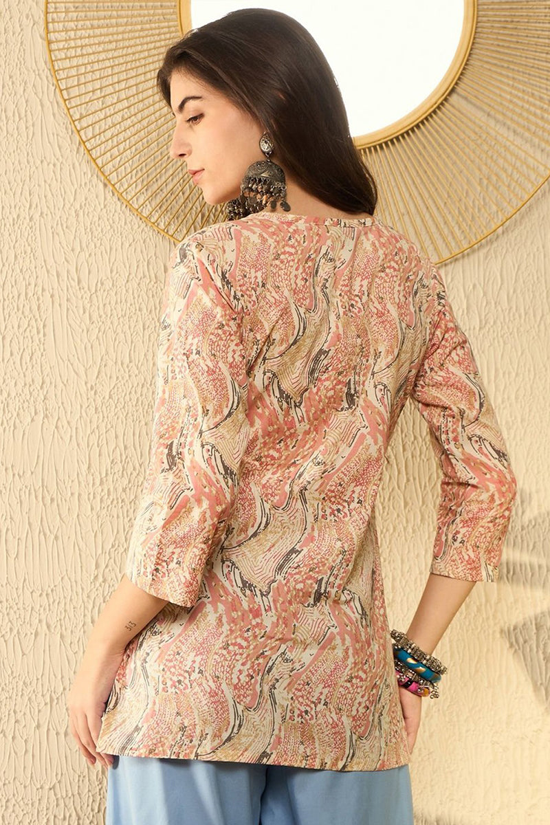 Red Cotton Blend Abstract Printed Regular Tunic VT1293