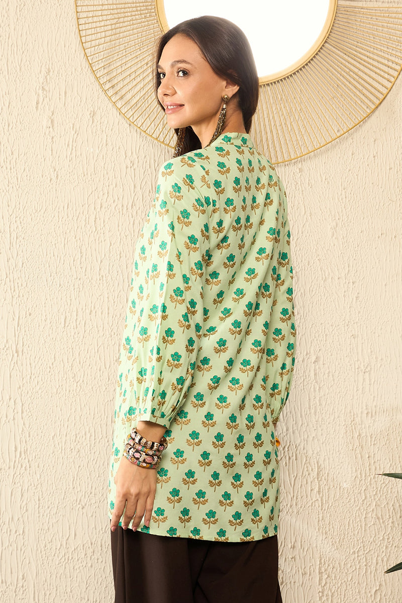 Green Viscose Rayon Floral Printed Regular Kurti Tunics VT1323