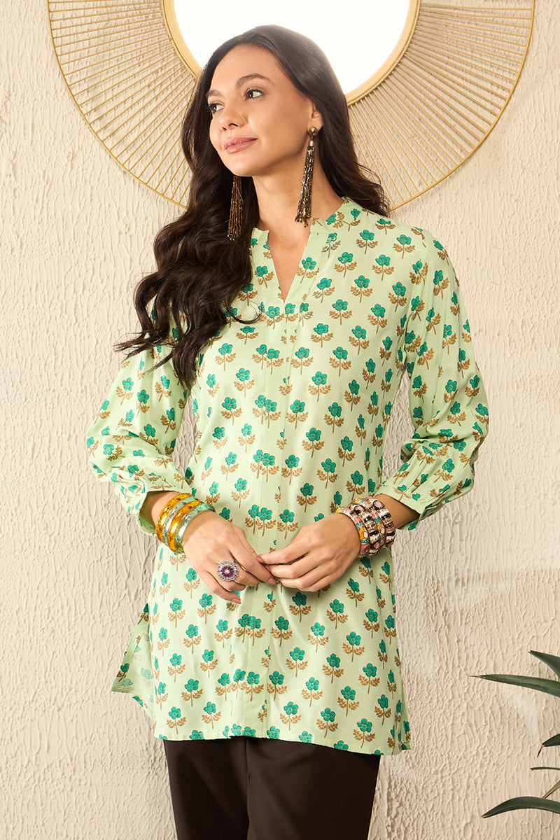 Green Viscose Rayon Floral Printed Regular Kurti Tunics VT1323