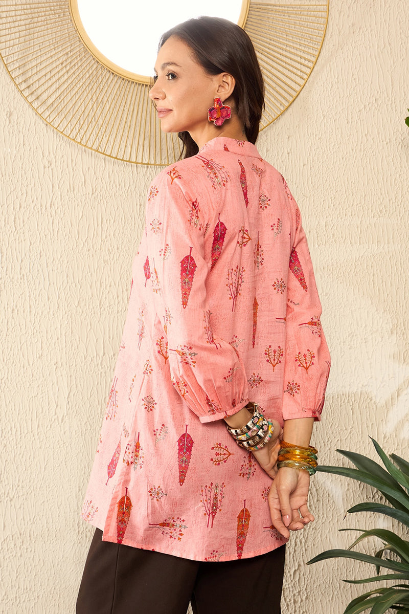 Pink Cotton Blend Floral Printed Regular Kurti Tunics VT1328