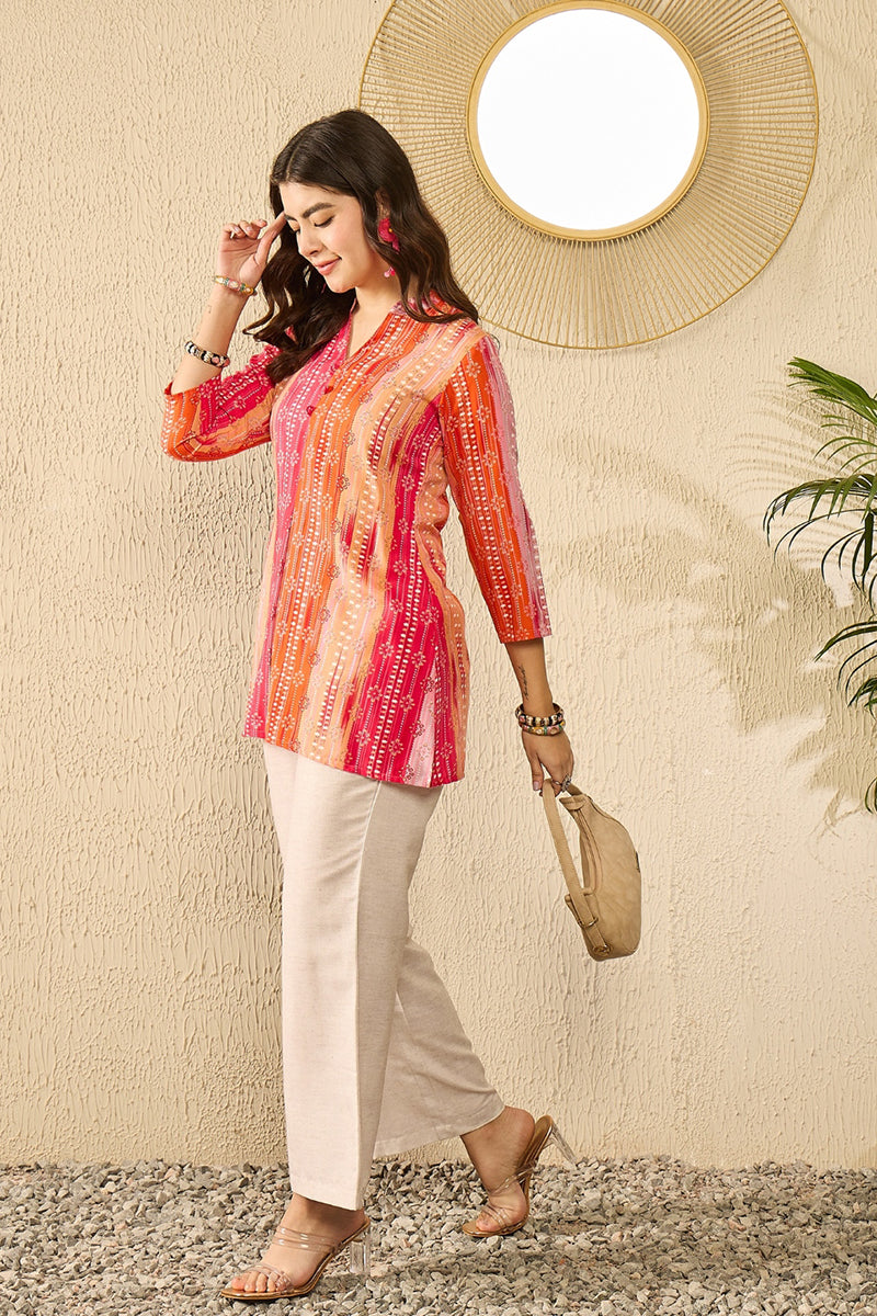 Orange Rayon Blend Floral Printed Regular Kurti Tunics VT1349