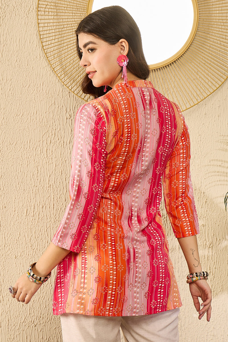 Orange Rayon Blend Floral Printed Regular Kurti Tunics VT1349