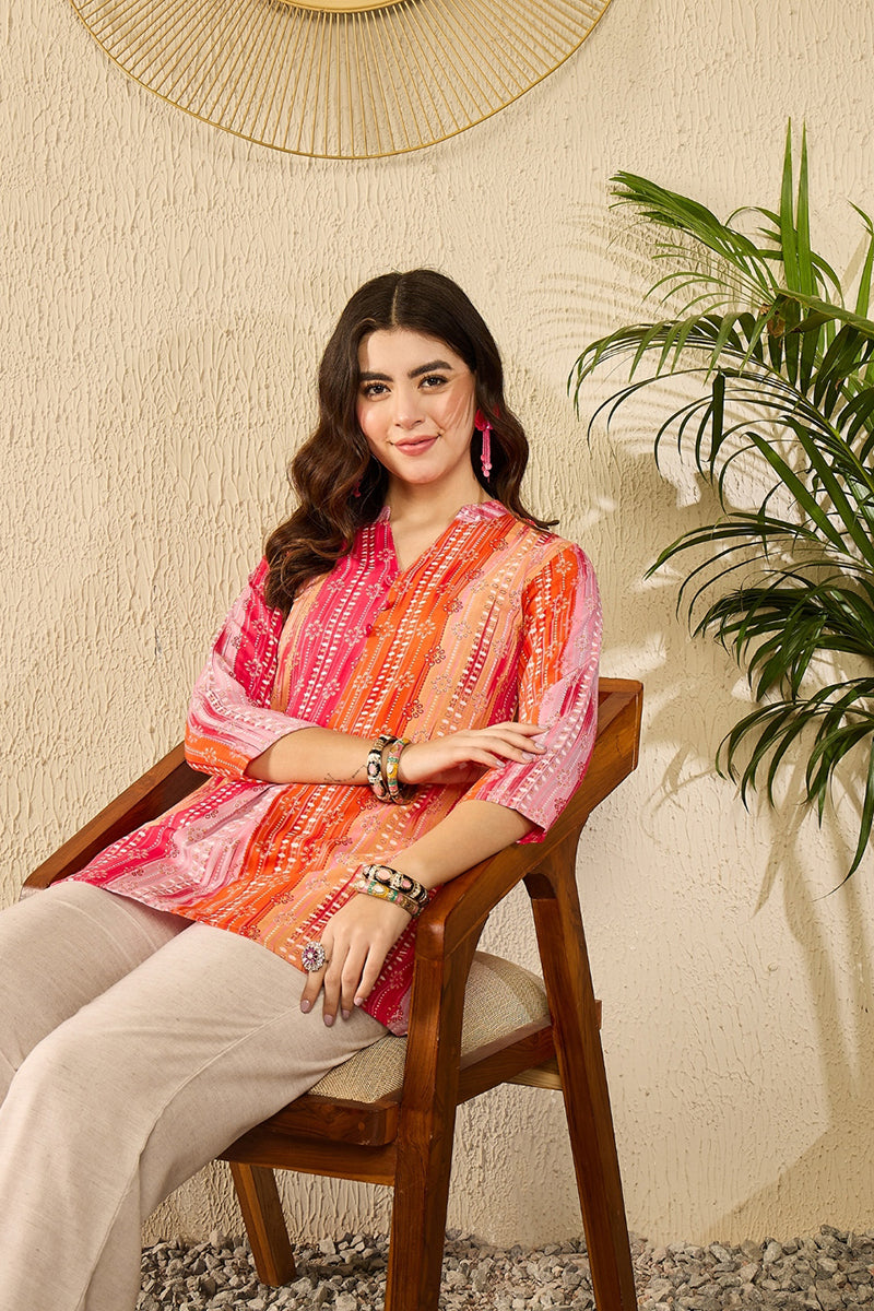 Orange Rayon Blend Floral Printed Regular Kurti Tunics VT1349