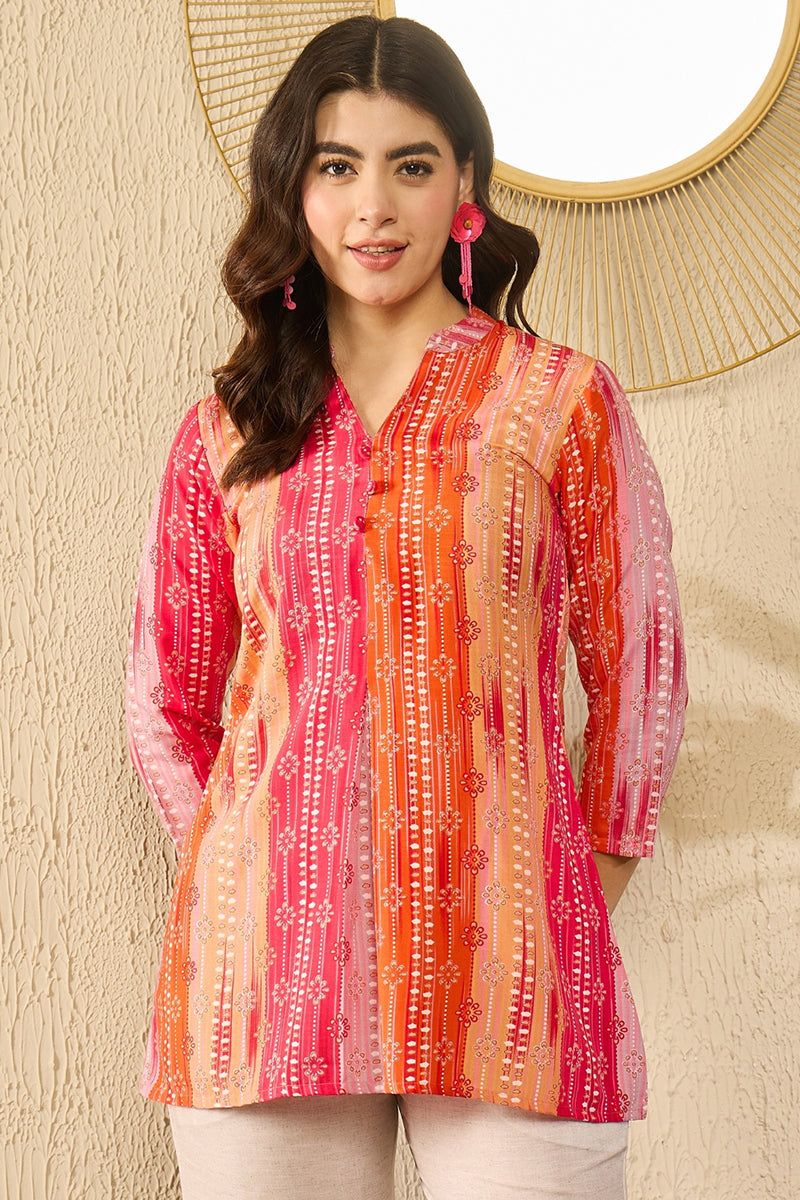 Orange Rayon Blend Floral Printed Regular Kurti Tunics VT1349