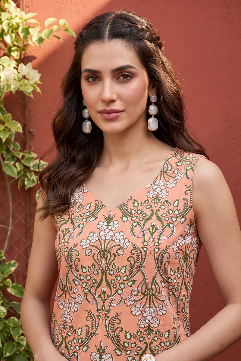 AHIKA Womens Peach Cotton Sweetheart Neck Sleeveless Casual Top VT1466