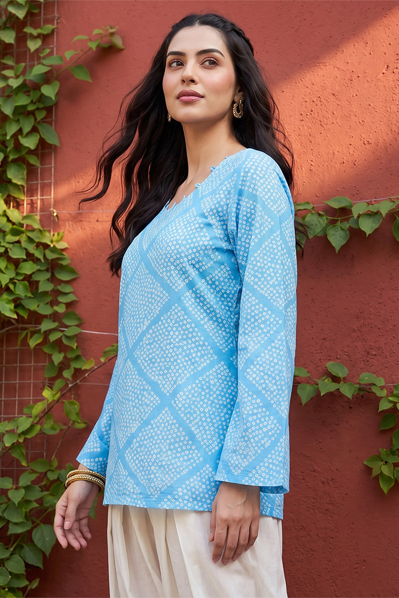 AHIKA Womens Blue Cotton Round Neck Long Sleeves Casual Top VT1471