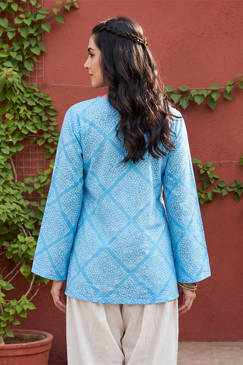 AHIKA Womens Blue Cotton Round Neck Long Sleeves Casual Top VT1471