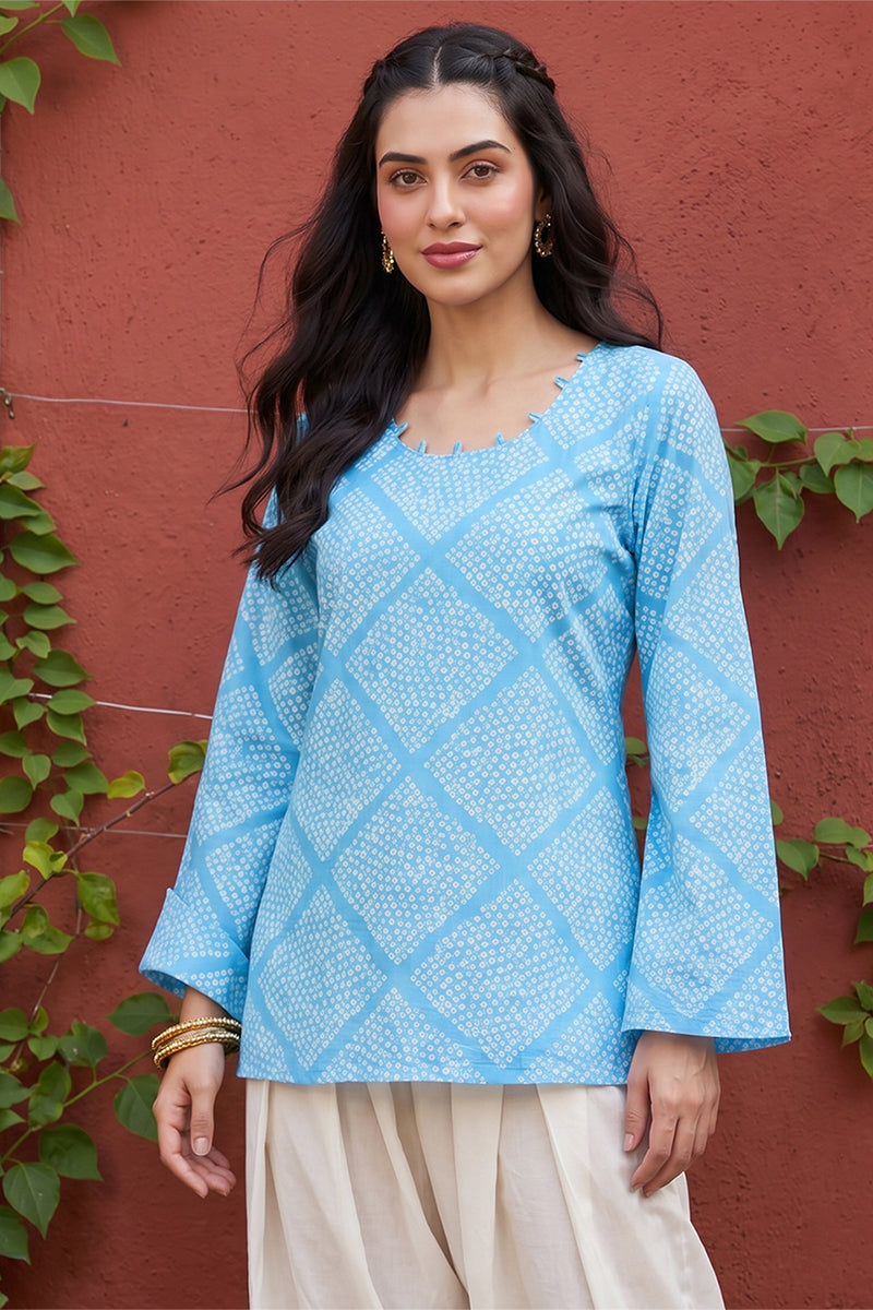 AHIKA Womens Blue Cotton Round Neck Long Sleeves Casual Top VT1471