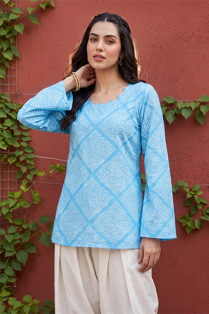 AHIKA Womens Blue Cotton Round Neck Long Sleeves Casual Top VT1471