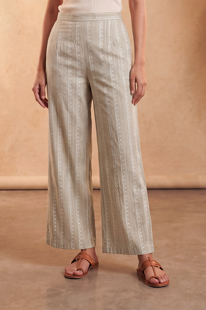 Ahika Women's Beige Foil Solid Trouser WBOT1004