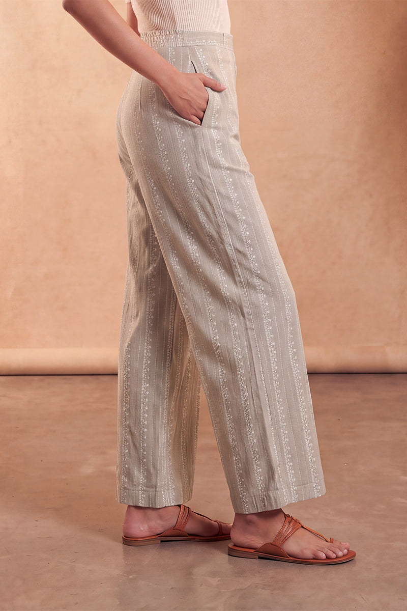 Ahika Women's Beige Foil Solid Trouser WBOT1004