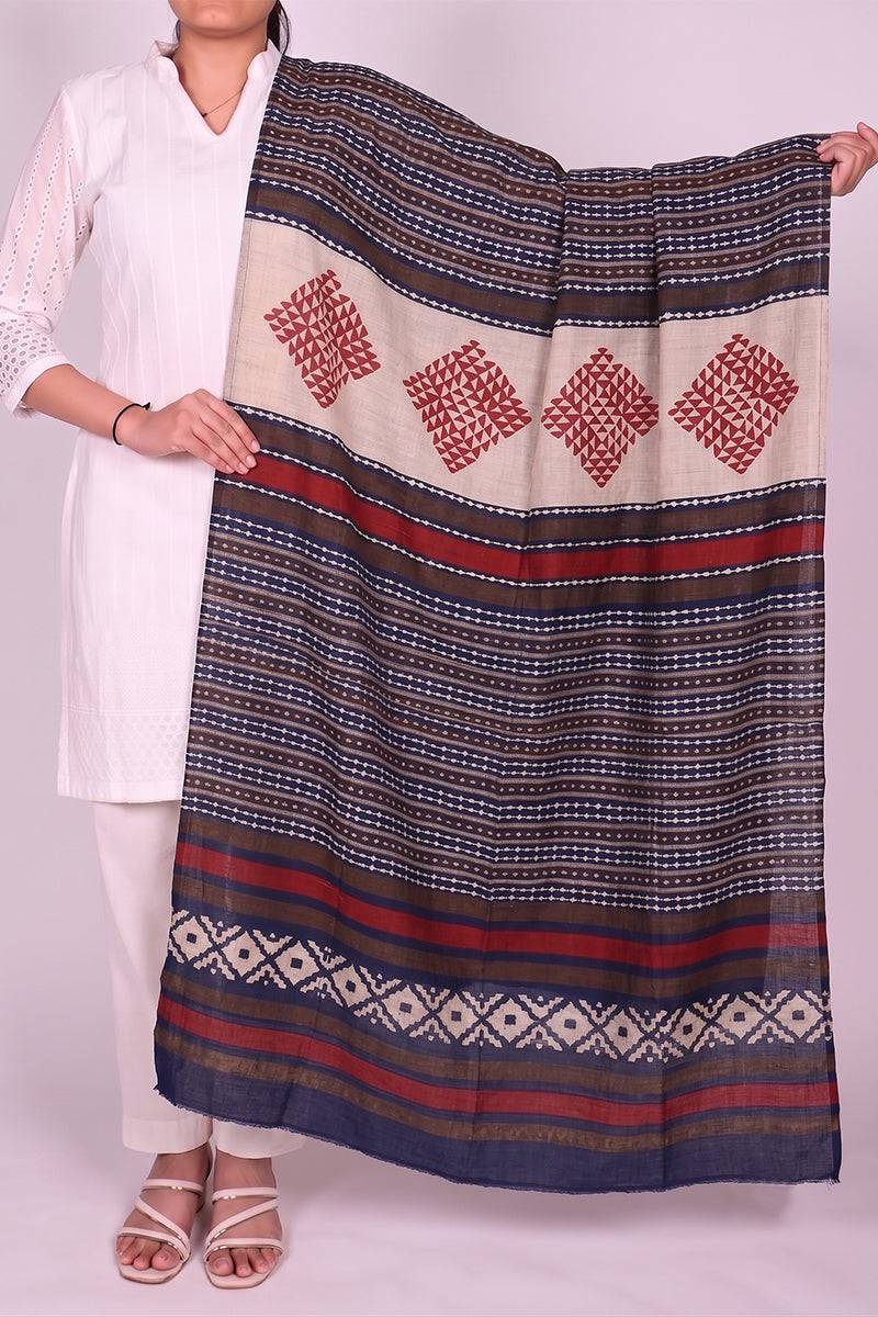 Ahika Women's Blue Geometric Printed Dupatta WDPT1002