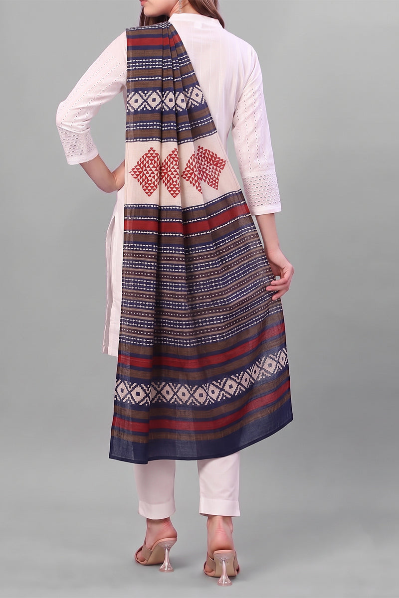 Ahika Women's Blue Geometric Printed Dupatta WDPT1002