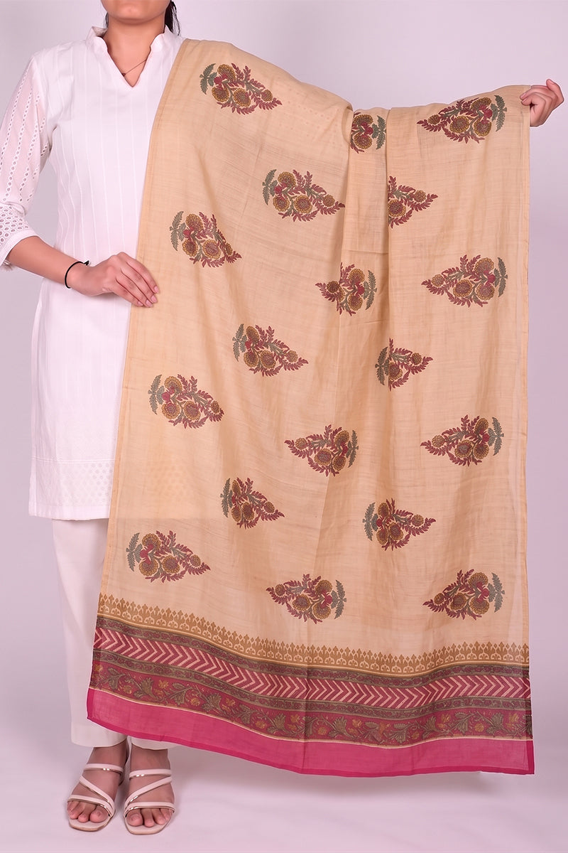 Ahika Women's Beige Floral Printed Dupatta WDPT1005