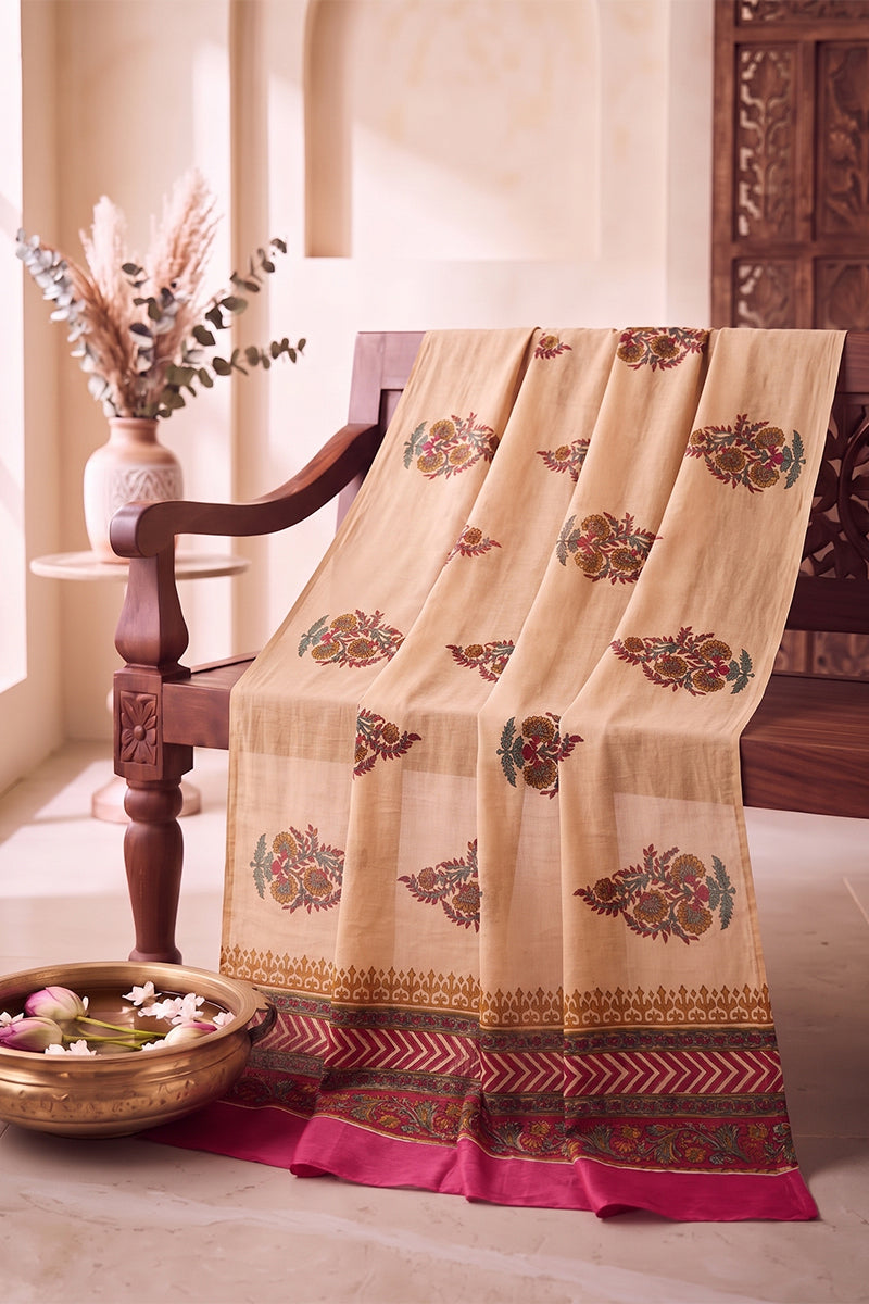 Ahika Women's Beige Floral Printed Dupatta WDPT1005