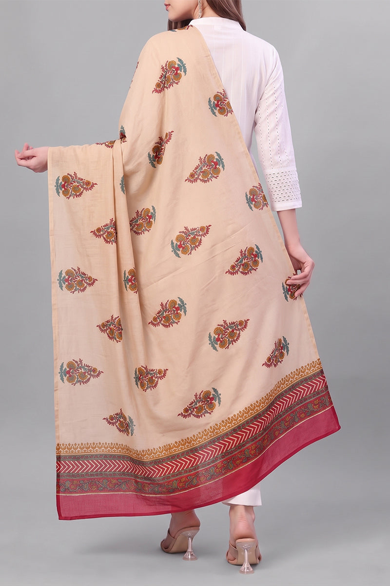 Ahika Women's Beige Floral Printed Dupatta WDPT1005
