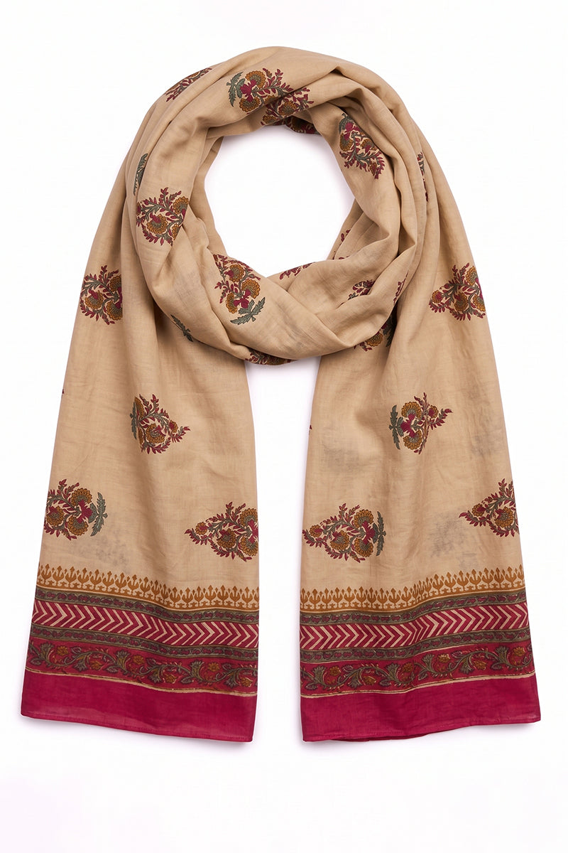 Ahika Women's Beige Floral Printed Dupatta WDPT1005