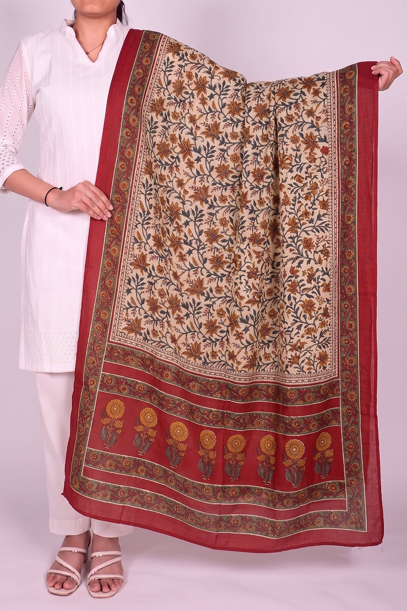 Ahika Women's Beige Floral Printed Dupatta WDPT1006