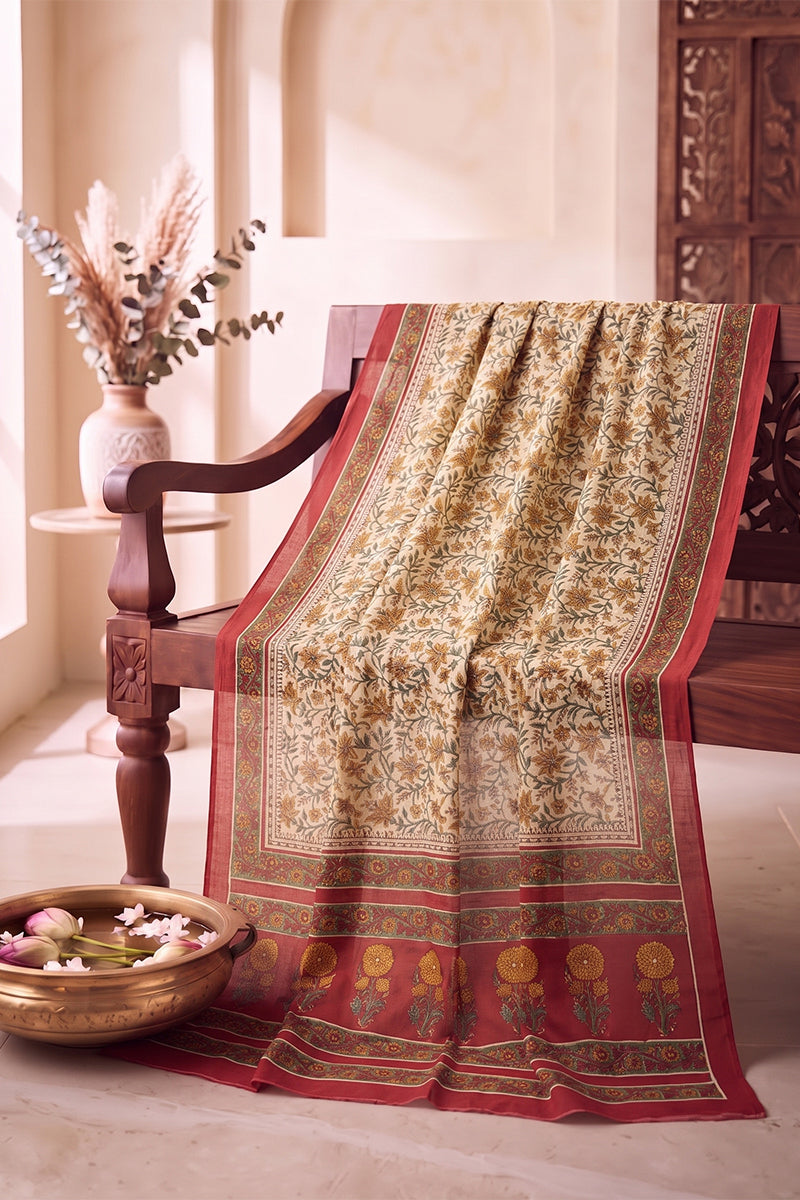 Ahika Women's Beige Floral Printed Dupatta WDPT1006
