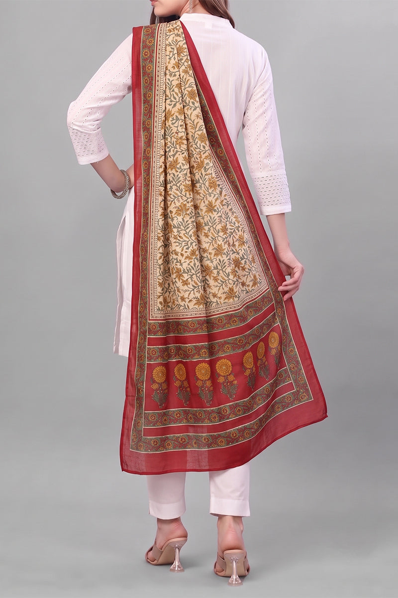 Ahika Women's Beige Floral Printed Dupatta WDPT1006