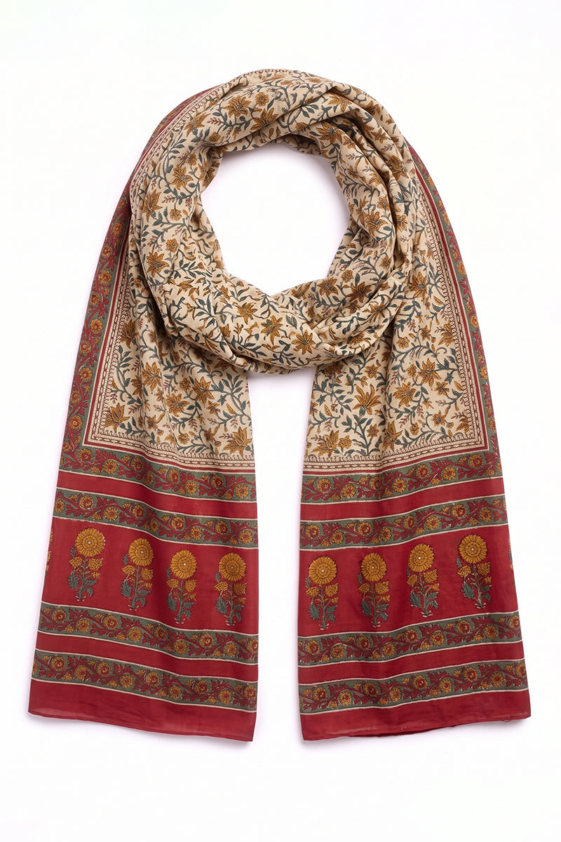 Ahika Women's Beige Floral Printed Dupatta WDPT1006