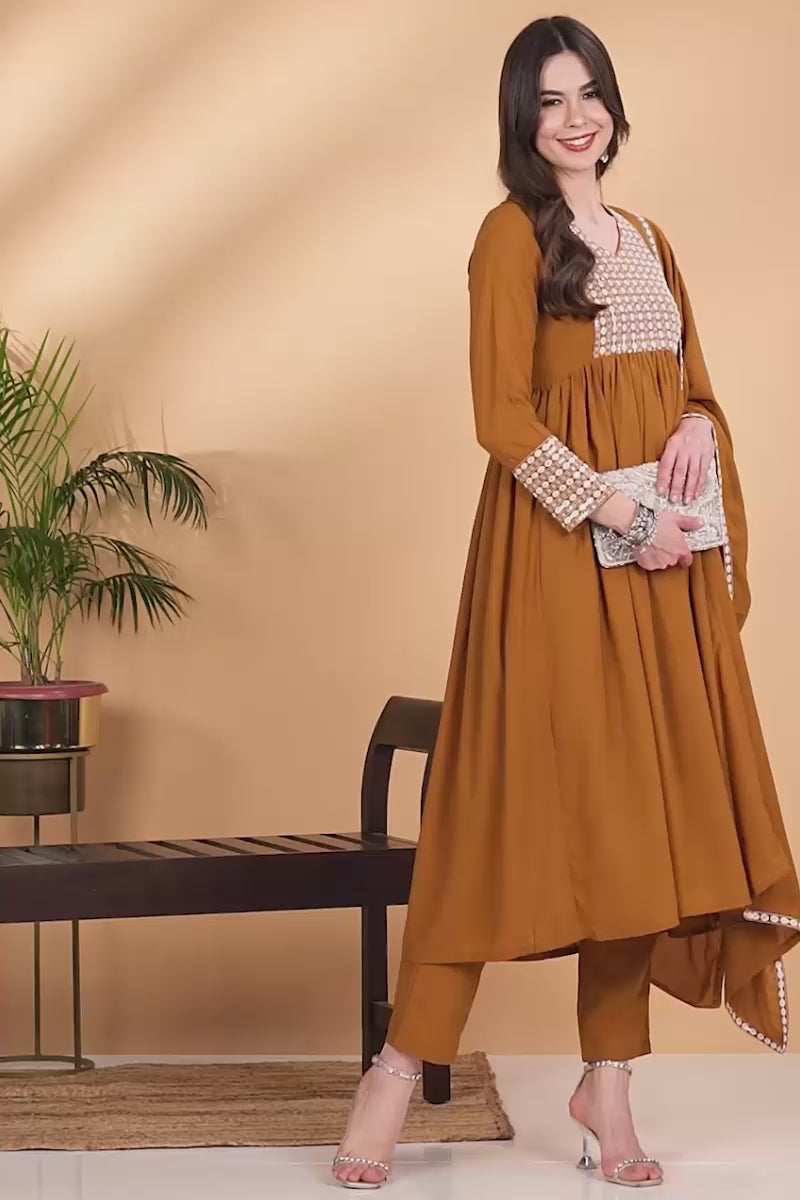 Mustard Poly Georgette Yoke Design Suit Set PKSKD1604
