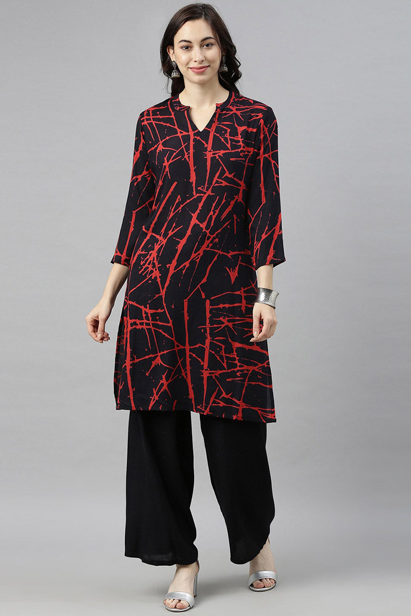 AHIKA Women Black & Red Printed Kurta