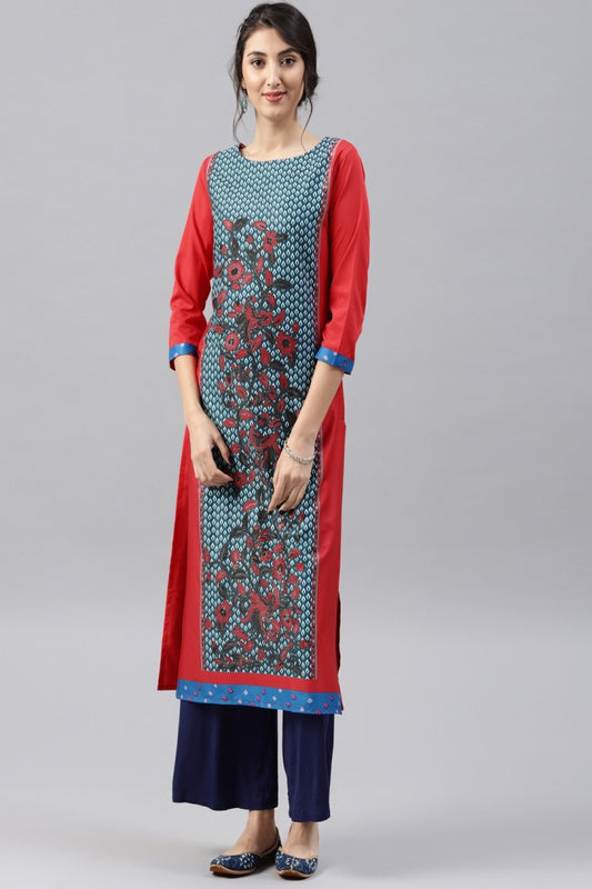 Ahika Women Casual Wear Red Color Crepe Fabric Printed Trendy Kurti
