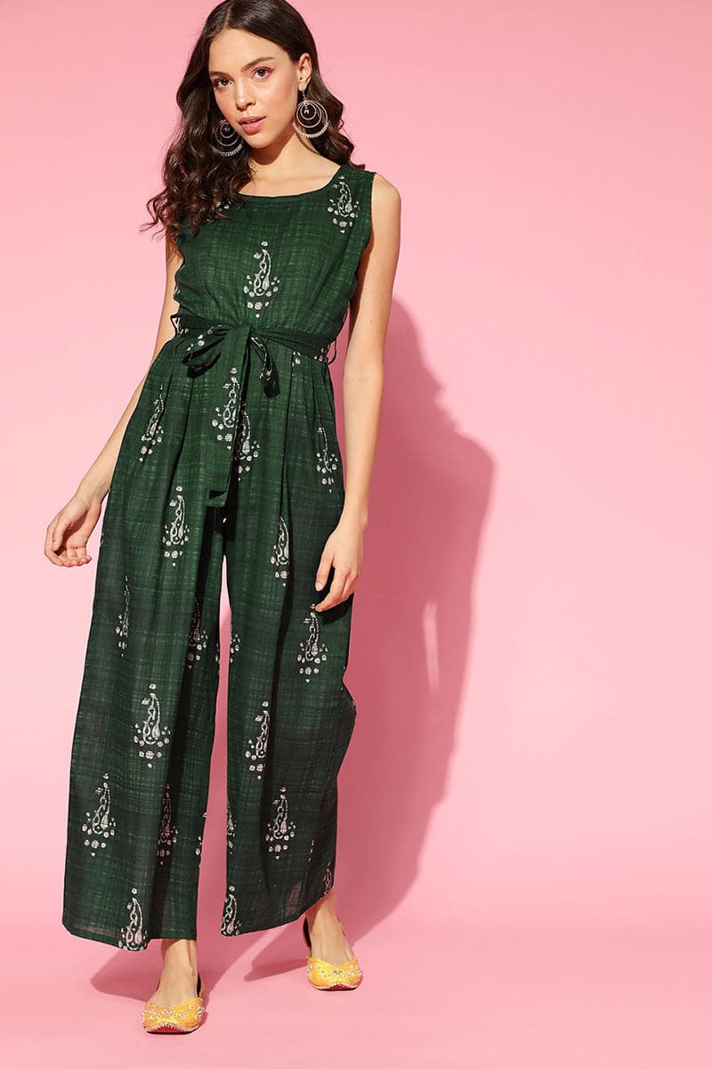 AHIKA Green Printed Basic Jumpsuit