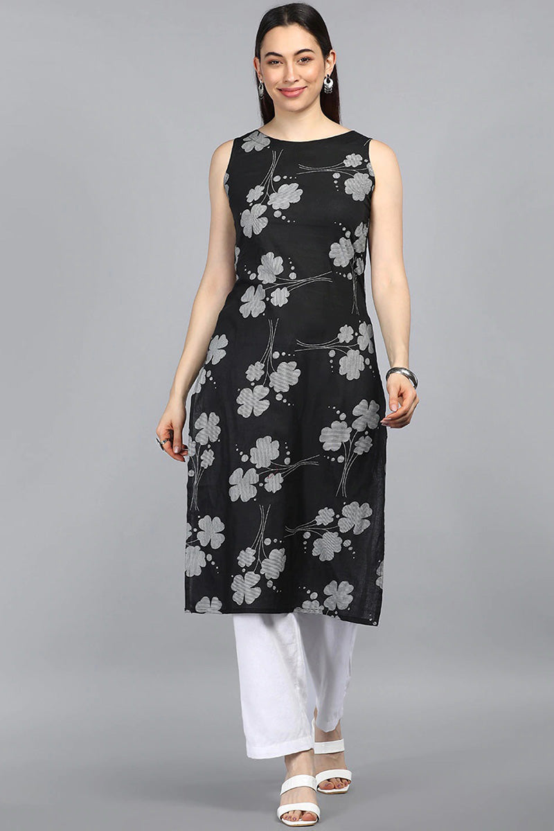 AHIKA Women Black Floral Printed Kurta