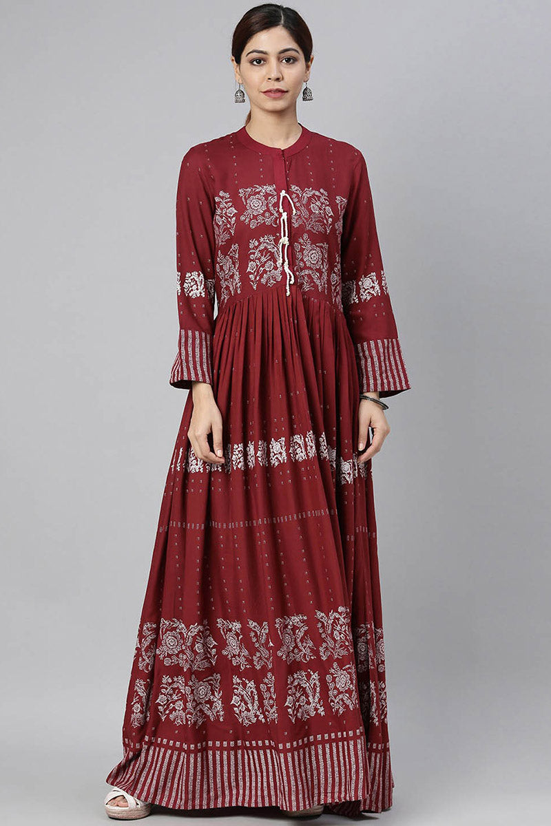 AHIKA Women Maroon Floral Printed Kurta