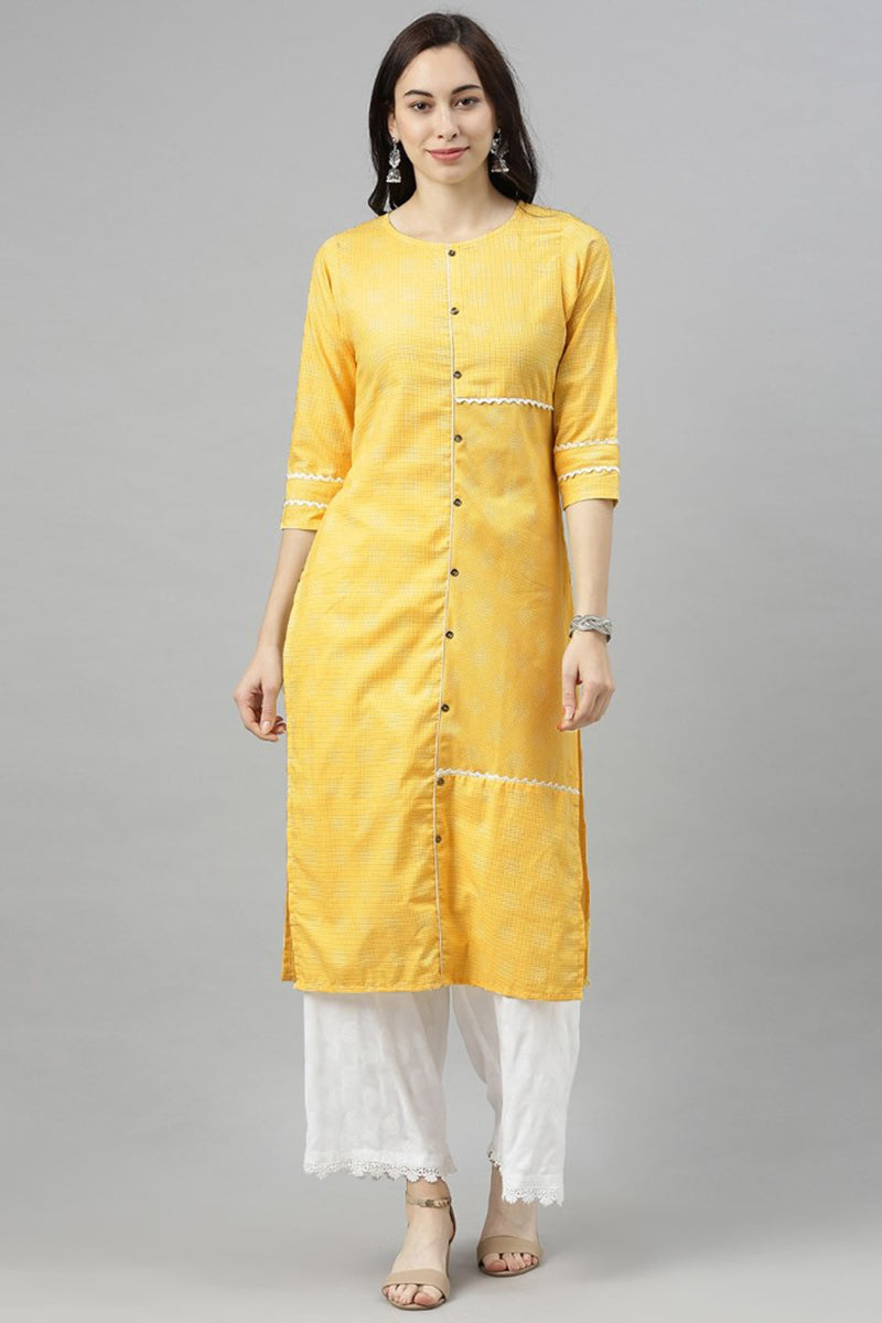 AHIKA Women Yellow Checked Kurta