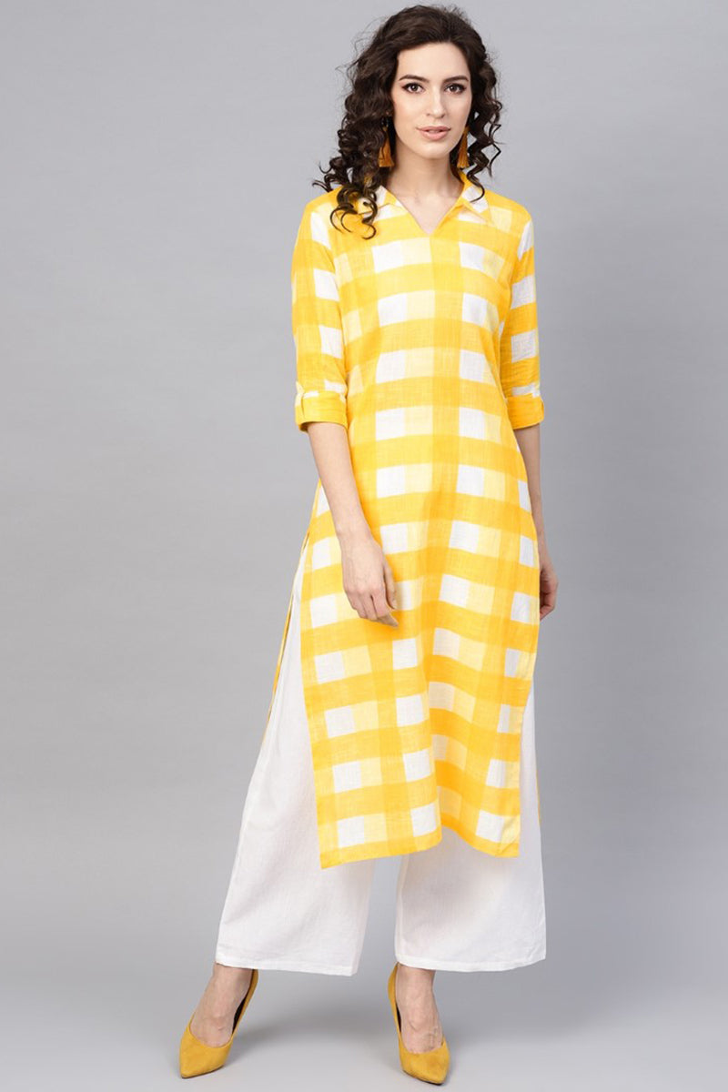 Ahika Women Cotton Fabric Printed Stylish Yellow Color Kurti